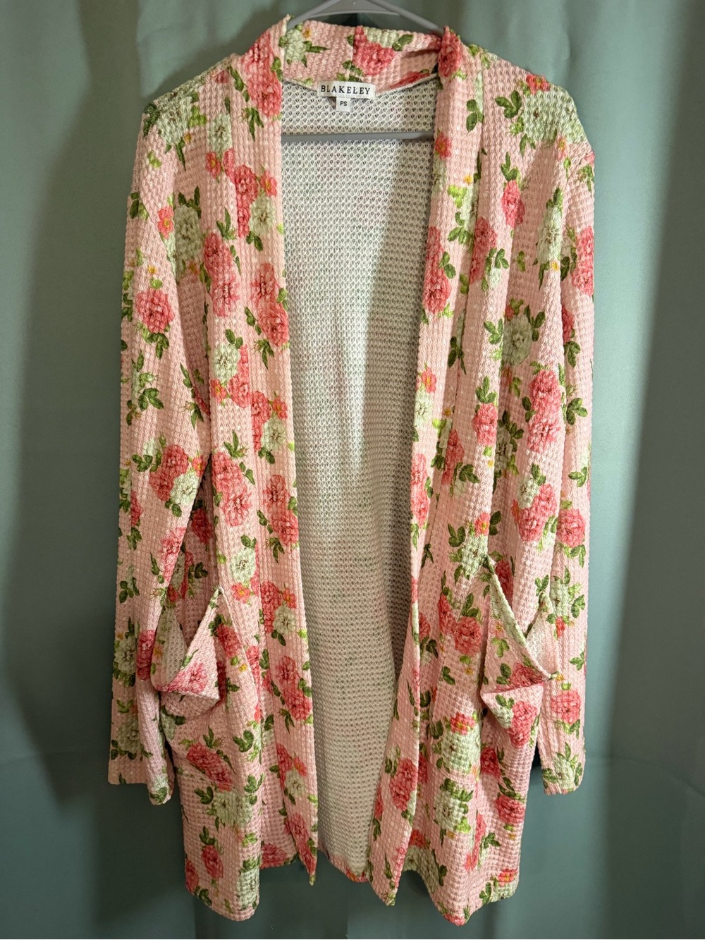 BLAKELEY Pink Floral Open-Front Waffle Knit Cardigan